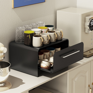 ins咖啡机置物架茶包胶囊抽屉式整理柜防尘茶杯架小型桌面收纳盒
