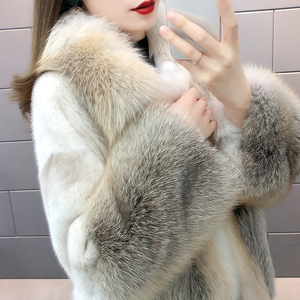 水貂皮草外套女貂皮大衣整貂名媛贵妇洋气进口天鹅绒狐狸毛新款冬