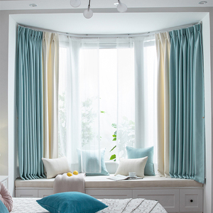 飘窗窗帘短帘遮光卧室拐角u型转角现代简约拼接2022年新款定制