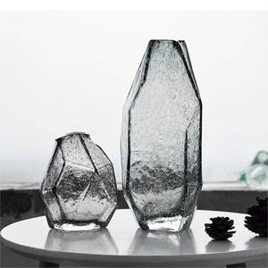 外贸出口单手工制作几何钻石立体气泡玻璃花瓶居家客厅餐桌装饰品