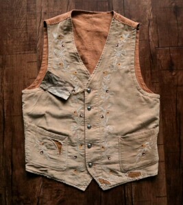 scribbler 西部灯芯绒刺绣棉麻补丁做旧复古美式马甲非rrl