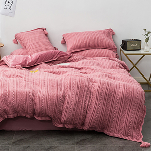 小仙女针织毛线四件套冬季纯色水晶绒床单珊瑚绒被套北欧床上用品