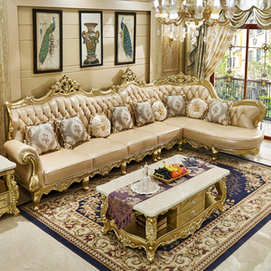 欧式真皮沙发金色