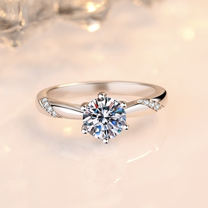 金六福珠宝官方旗舰店女pt950铂金莫桑钻石戒指男18k白金六爪钻戒