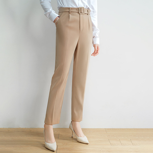 卡其色裤子女春秋新款小个子职业工装裤气质高腰直筒裤休闲西装裤
