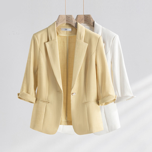 夏季黄色西装外套女薄款2024新款气质七分袖高级感小个子休闲西服