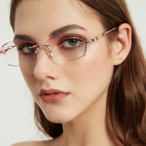 配眼镜框新款无螺丝镶钻石切边近视眼镜成品女网红时尚无框眼镜架