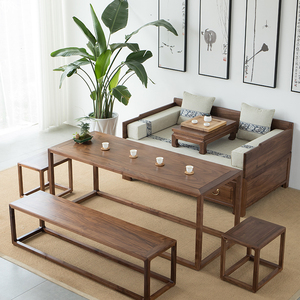 新中式实木罗汉床茶桌椅组合老榆木沙发茶台茶室禅意功夫泡茶桌凳