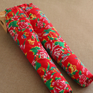 女士东北大花布老棉裤 成人保暖高腰花棉裤子加厚 外穿保暖裤冬季