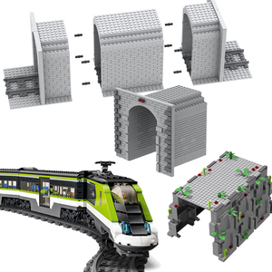 兼容乐高城市火车铁路配件场景隧道山洞高速列车轨道假山拼装玩具