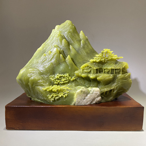 爱上玉雕纯天然岫岩玉石纯手工雕刻意境山水风景岫玉摆件居家送礼