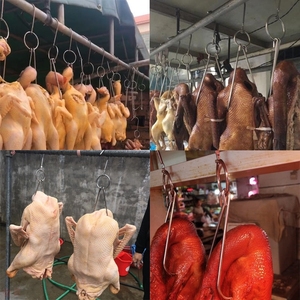 不锈钢烤鸭钩加尾针套装烧腊环双钩烧鹅吊钩加粗挂猪牛肉钩烤鸭炉