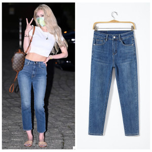 明星somi全昭弥同款牛仔裤女九分裤夏季薄款复古蓝直筒显瘦烟管裤