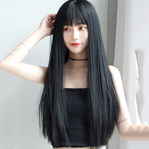款淘宝假发女长发质漫画刘海中长直发自然柔顺逼真黑色长直头发全头发