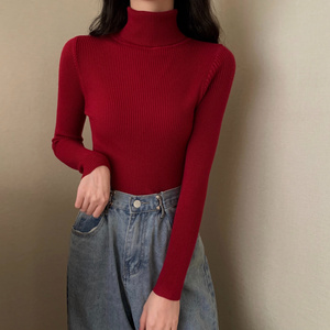 枣红色毛衣女高领打底