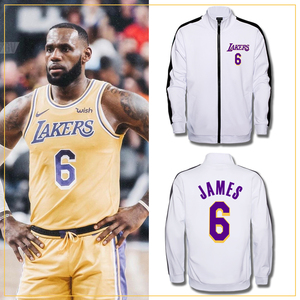 洛杉矶湖人队lakers篮球运动保暖外套詹姆斯6号james开衫立领卫衣