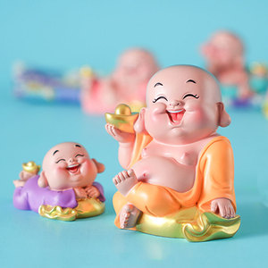 弥勒佛笑佛摆件小号可爱创意办公桌书房客厅酒柜装饰车载车内饰品