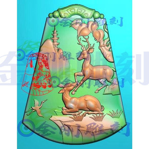 山水梅花鹿精雕图jdp灰度图bmp浮雕图玉雕图电脑雕刻图 仿古