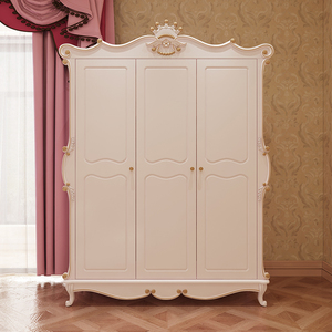 皇冠公主衣柜简约欧式公主储物柜儿童家具3门大衣橱女孩卧室柜子