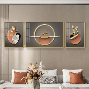 客厅装饰画轻奢沙发背景墙挂画高级感大气后现代抽象墙壁画三联画