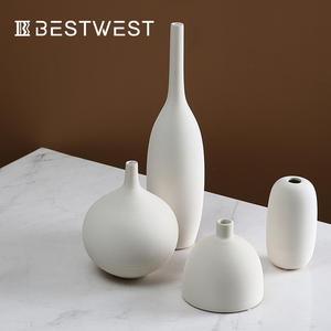 创意素烧陶瓷花瓶摆件新中式客厅软装饰品北欧餐桌白色干花插花瓶