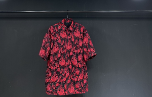 红色蕾丝开衫夏季薄款2024新款树叶短袖衬衫外套衬衣复古chic上衣