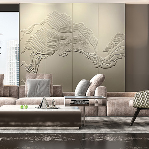 手工立体雕刻浮雕硬包皮革沙发客厅刺绣壁画现代海绵软包电视背景