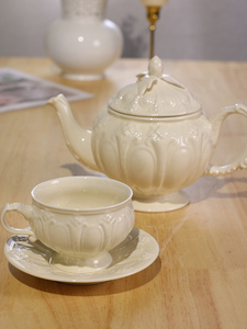 欧式重工宫廷浮雕咖啡杯下午茶雅典奶油色高颜值水壶茶杯子套装