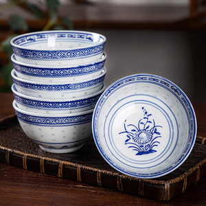 青花瓷碗家用饭碗中式传统复古怀旧碗景德镇陶瓷米饭碗老式兰花碗