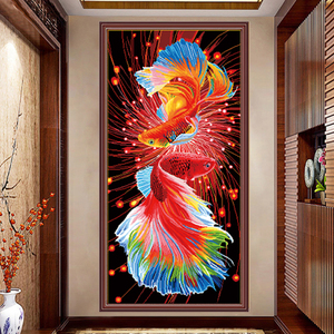 十字绣新款线绣锦鲤客厅满绣挂画招财鱼玄关走廊风景画手工自己绣