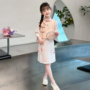 新中式女童套装春夏款2024新款春装女孩大童旗袍儿童国风马甲套裙