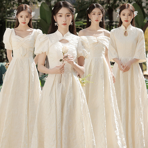 中式伴娘服2024新款夏季高级感小众姐妹团礼服香槟色气质简单大方