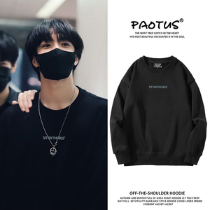 刘耀文同款简约英文字母卫衣女高街潮牌衣服圆领黑色百搭chic上衣