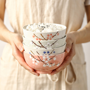 5英寸饭碗 日式梅花手绘釉下彩陶瓷餐具家用复古小米粥汤碗饭菜碗