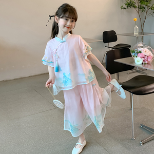 女童汉服套装夏季2024新款儿童夏装新中式国风上衣女孩裙裤两件套
