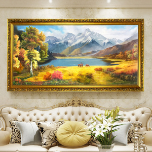 手绘油画挂画客厅装饰画沙发背景墙大芬村定制欧式餐厅山水风景鹿