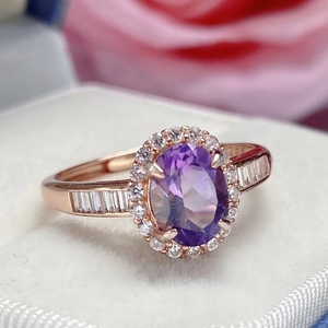 新款天然紫水晶女款戒指创意镶嵌S925银戒指手饰批发直播时尚货源