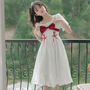 温柔风甜美少女连衣裙女夏季2022新款lolita公主裙蝴蝶结仙女裙子