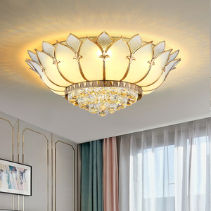 欧式全铜吸顶灯铜灯 客厅卧室餐厅LED莲花水晶吸顶灯圆形创意灯具