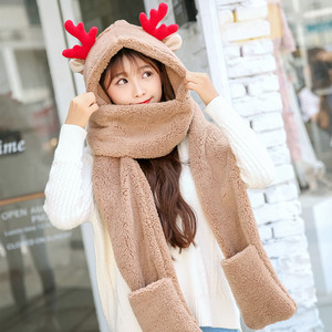 韩版亲子保暖双层加厚儿童冬女童帽子围巾手套三件套装一体帽女