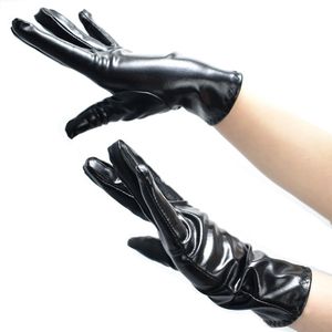 lolita短款漆皮手套二次元舞台表演礼仪皮质手套cos黑色皮手套