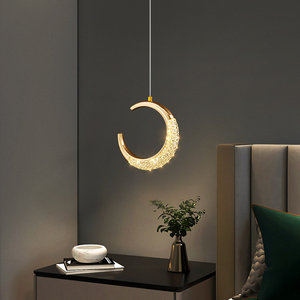 床头吊灯轻奢高端卧室灯北欧单头水晶星钻月亮灯吧台背景墙吊线灯