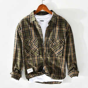 纯棉格子衬衫男春季青年宽松休闲上衣潮流复古英伦风条纹长袖衬衣