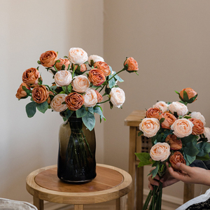 仿真花保加利亚玫瑰客厅装饰摆设餐桌摆花干花假花花束插花摆件