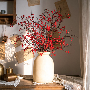 掬涵冬青红果发财果红色浆果仿真花客厅餐桌插花装饰新年婚庆花艺