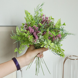仿真花假花配草花束婚庆装饰塑料绿色手捧花植物叶子桌面壁挂插花