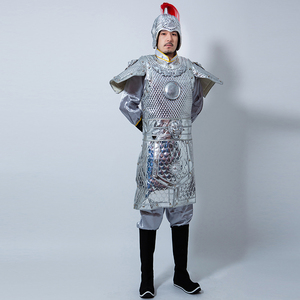 阿幸古装盔甲男古代将军士兵服将士影视剧组舞台演出服装银色盔甲