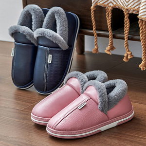 防水棉拖鞋女冬季包跟室内居家厚底高帮防滑保暖毛毛月子棉鞋冬天