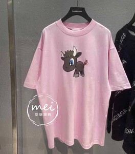 balenciaga/巴黎世家 21ss 牛年限定卡通小牛印花logo短袖男t恤女