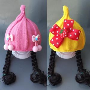 婴儿宝宝假发帽儿童女宝宝带头发连帽子一体婴幼儿女童女孩毛线帽